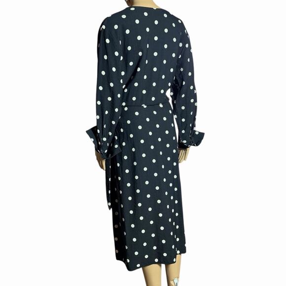 H&M Womens Wrap Dress Black White Polka Dot Midi Extra Long Sleeves Sz M - Picture 12 of 15